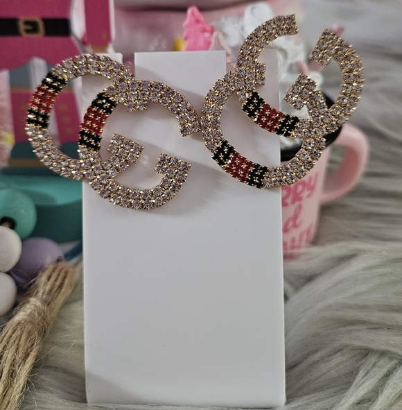 Elegant Gold and Black Crystal Earrings - Picture 2 of 4